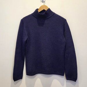 Talbots Blue Knit Mock Neck Wool Blend Sweater, Size Small Petite, EUC